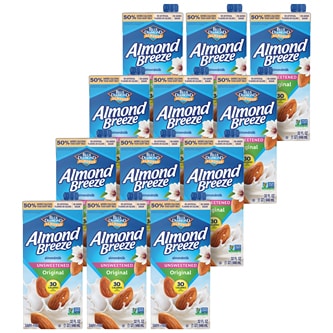 Blue Diamond Almond Breeze Almond Milk, Unsweetened Original, Cartons