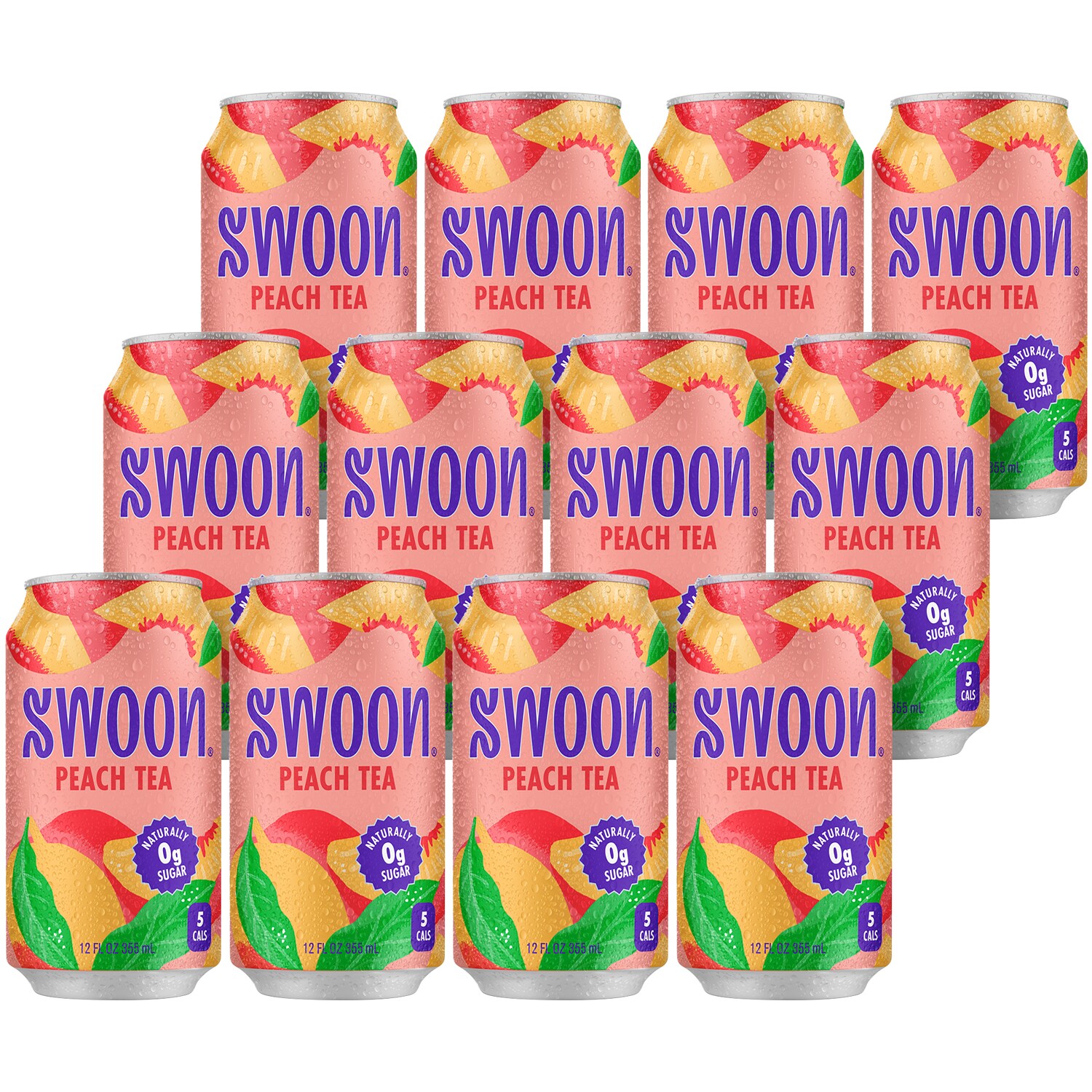 Swoon Zero Sugar Peach Iced Tea, Cans, Case