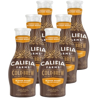 Califia Farms Pure Black Cold Brew Coffee, Unsweetened Blonde Roast, Plastic Bottles