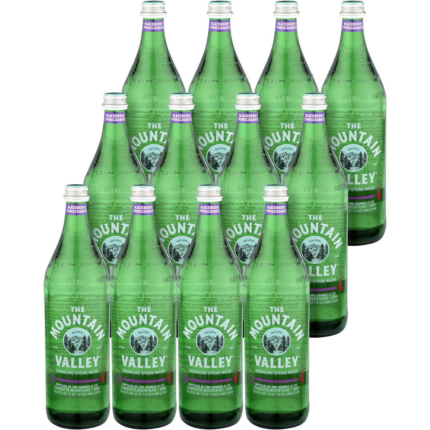 The Mountain Valley Sparkling Water, Blackberry Pomegranate, Glass Bottle
