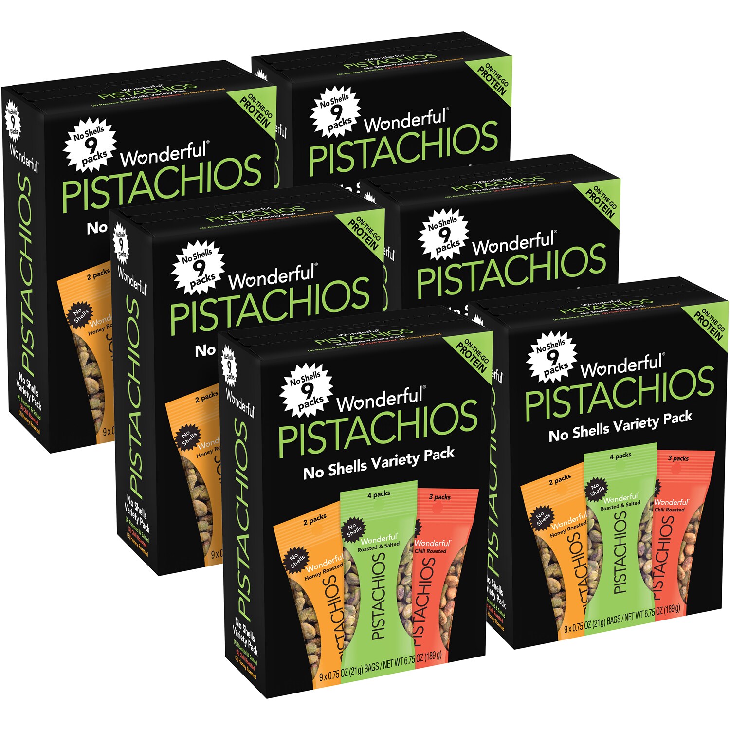 Wonderful Pistachios, No Shells Variety Pack, Case
