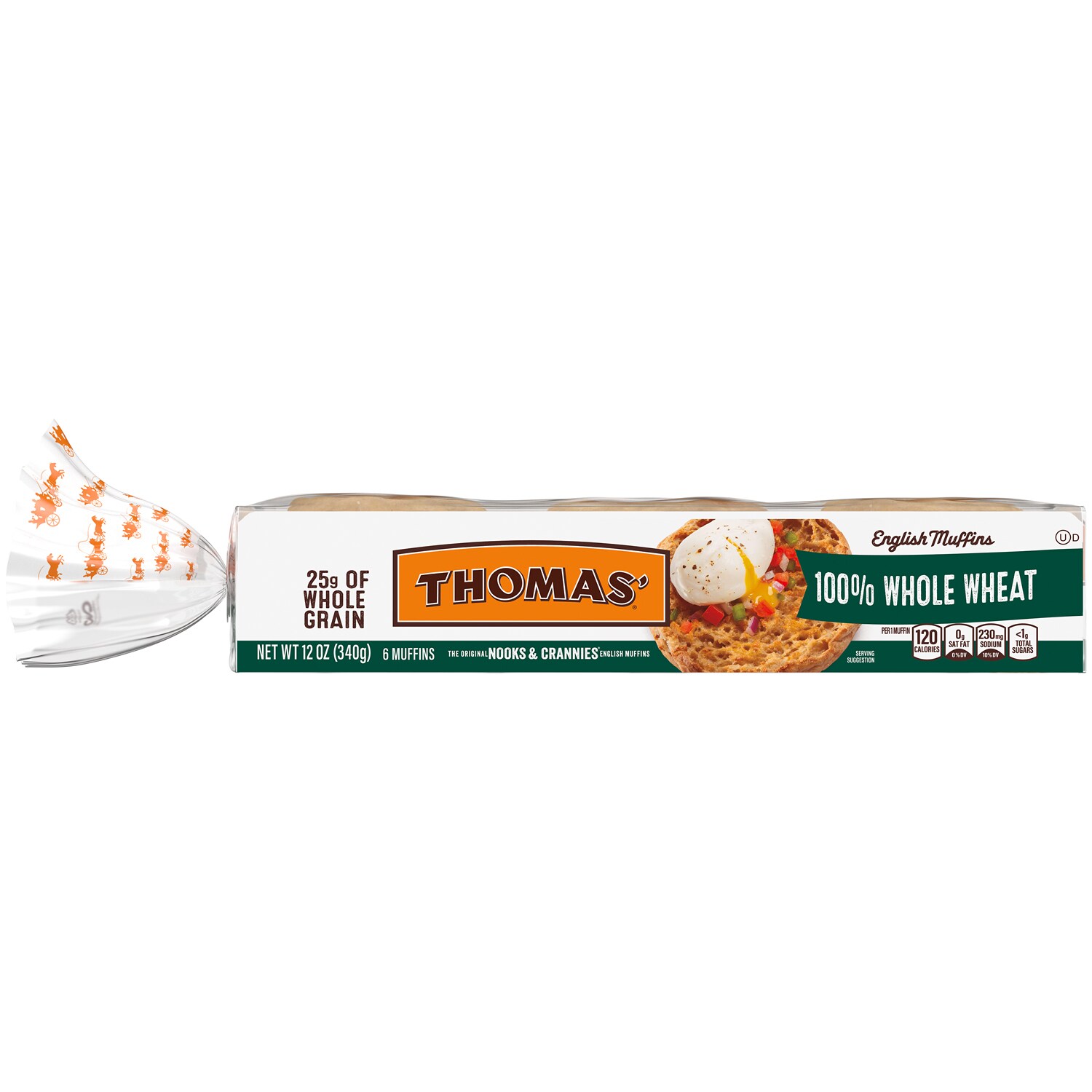Thomas' English Muffins, 100% Whole Wheat