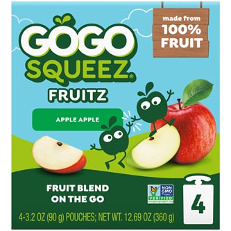 GoGo SqueeZ No Sugar Added Applesauce & Fruit Puree, Apple Apple
