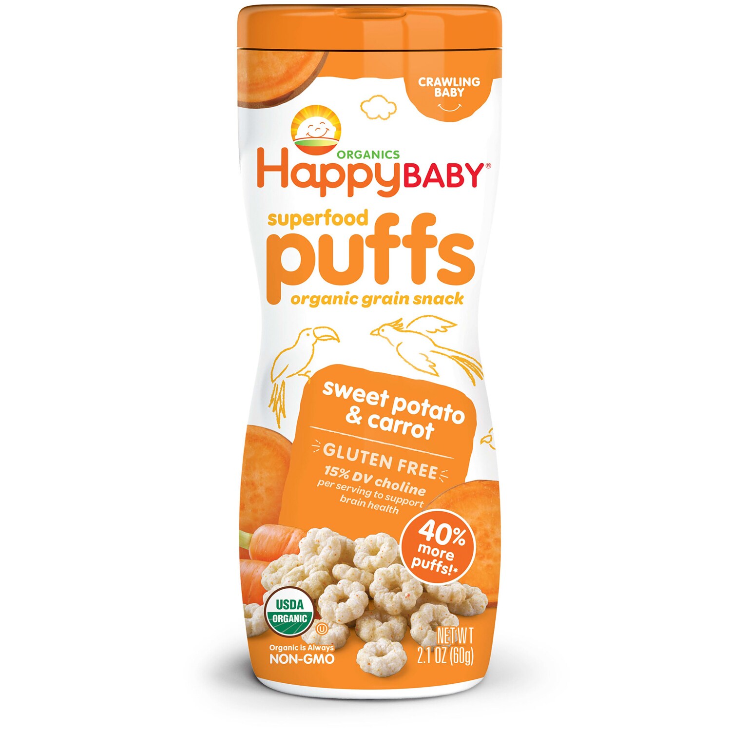 Happy Family Happy Baby Organic Gluten-Free Puffs, Sweet Potato and Carrot