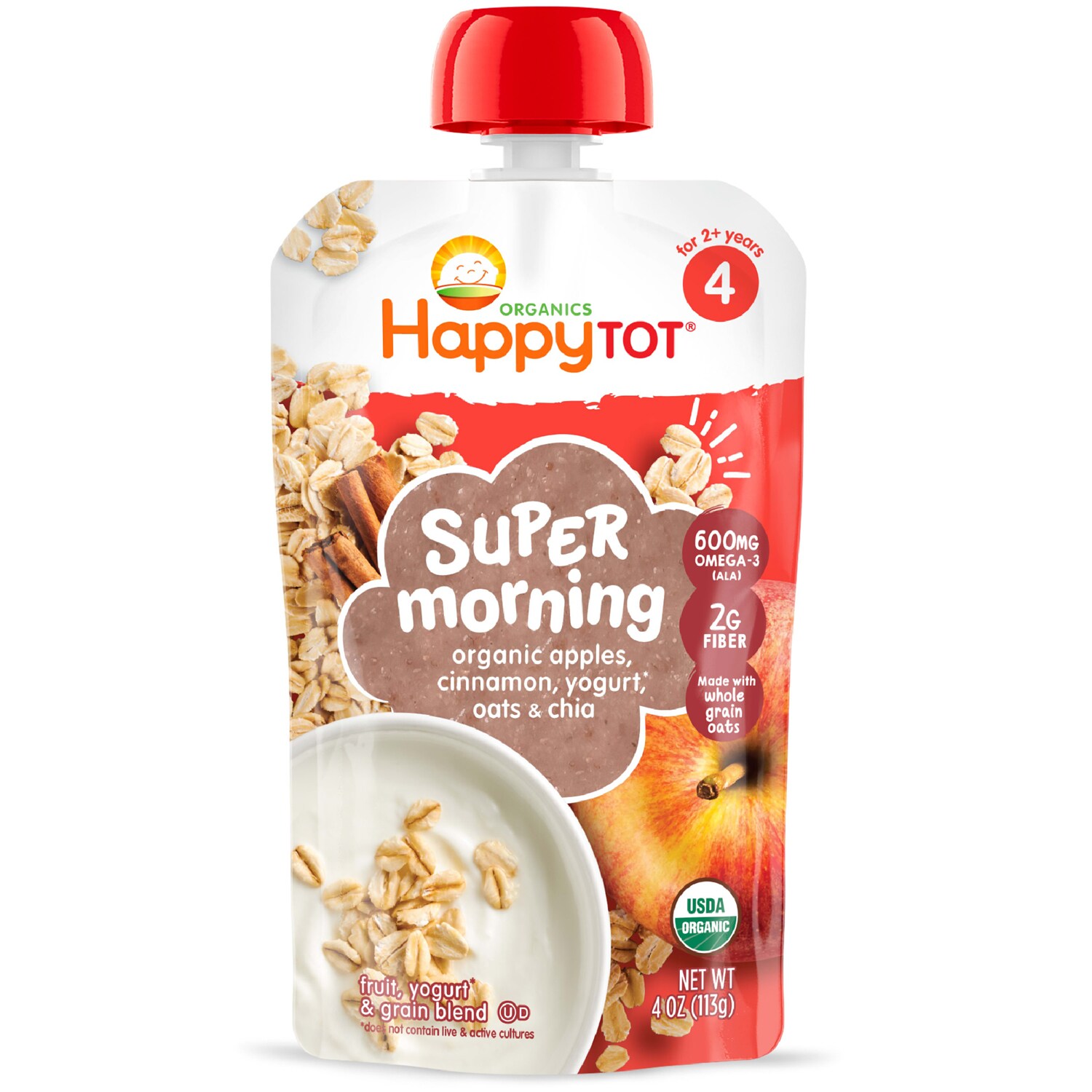 Happy Family Happy Tot Organic Morning Breakfast Blend, Apple Cinnamon, Yogurt and Oats