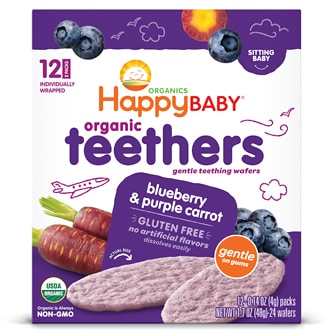 Happy Family Happy Baby Gentle Teethers, Organic Teething Wafers, Blueberry and Purple Carrot