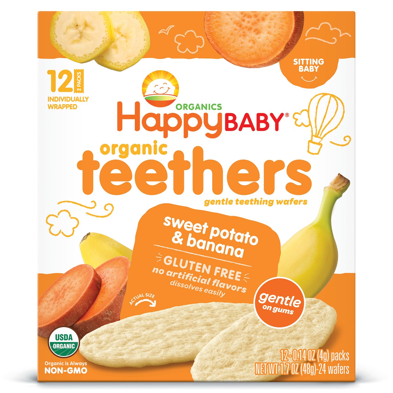 Happy Family Happy Baby Gentle Teethers, Organic Teething Wafers, Banana and Sweet Potato 