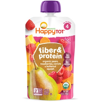 Happy Family Happy Tot Fiber and Protein Organic Pear, Raspberry, Butternut Squash and Carrot