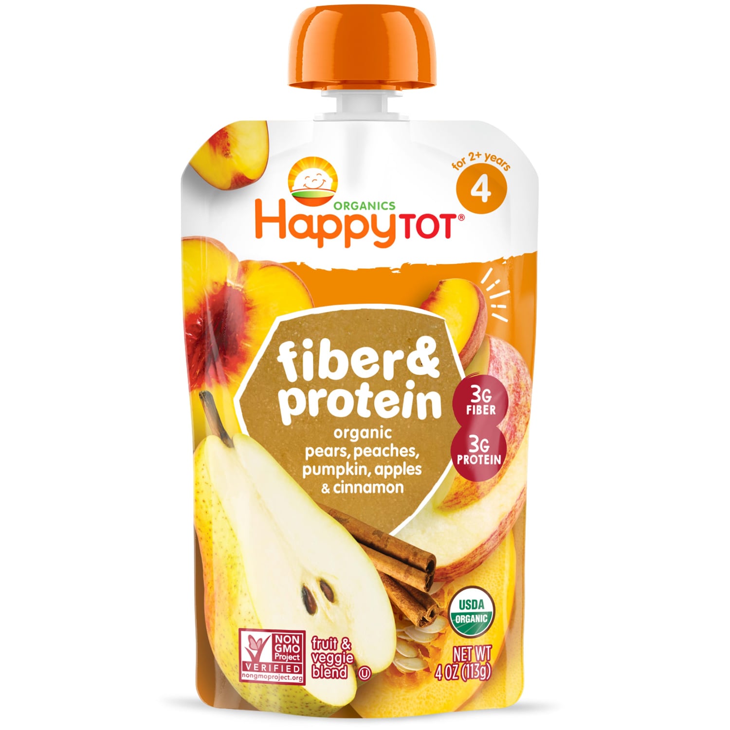Happy Family Happy Tot Fiber and Protein, Organic Apple, Peach, Pumpkin, and Cinnamon