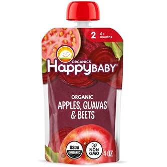 Happy Family Happy Baby Clearly Crafted Stage 2 Organic Baby Food, Apples, Guavas, and Beets