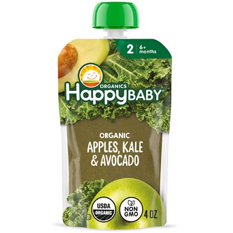 Happy Family Happy Baby Clearly Crafted Stage 2 Organic Baby Food, Apples, Kale, and Avocados 