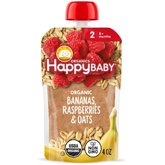 Happy Family Happy Baby Clearly Crafted Stage 2 Organic Baby Food, Bananas, Raspberries, and Oats