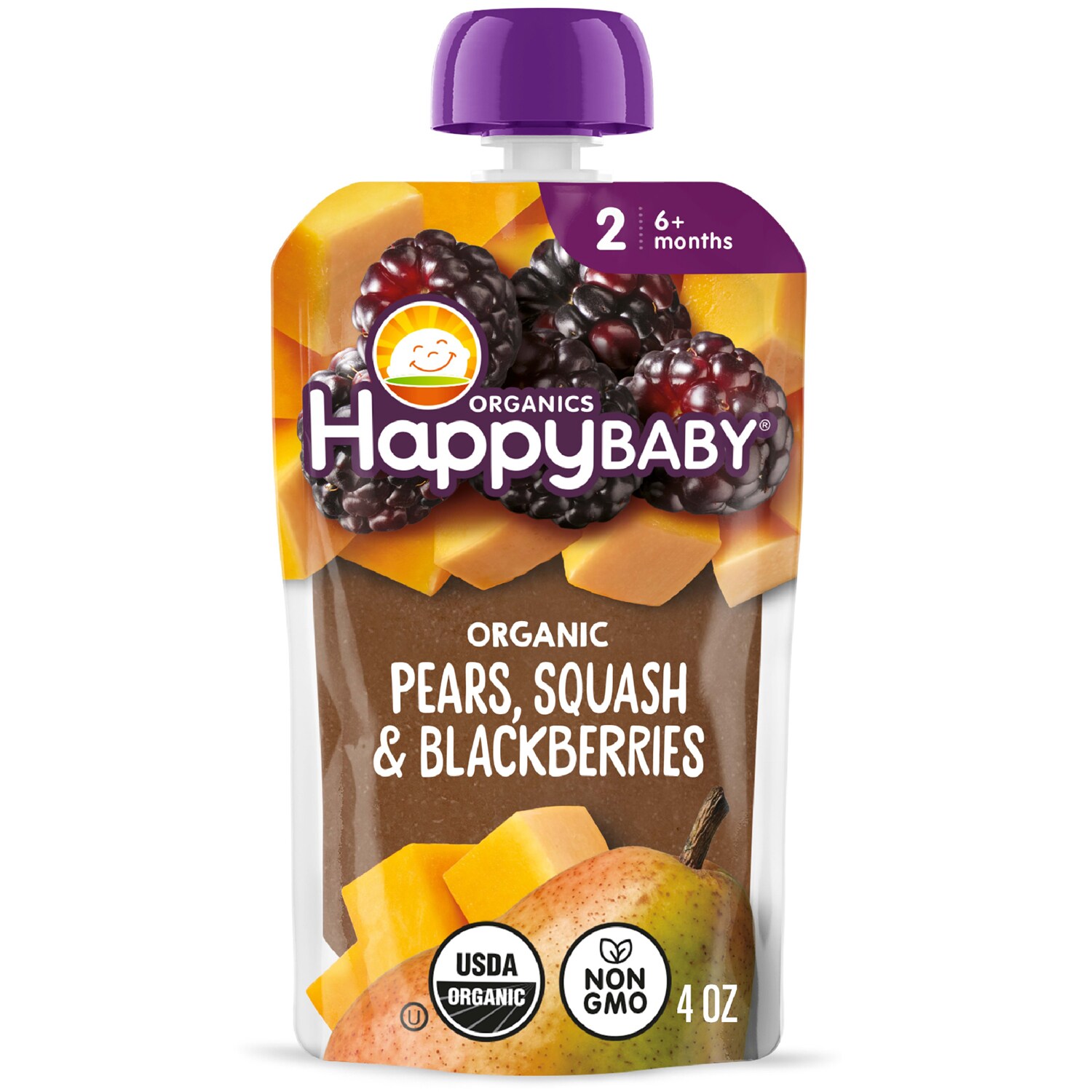 Happy Family Happy Baby Clearly Crafted Stage 2 Organic Baby Food, Pears, Squash, and Blackberries 