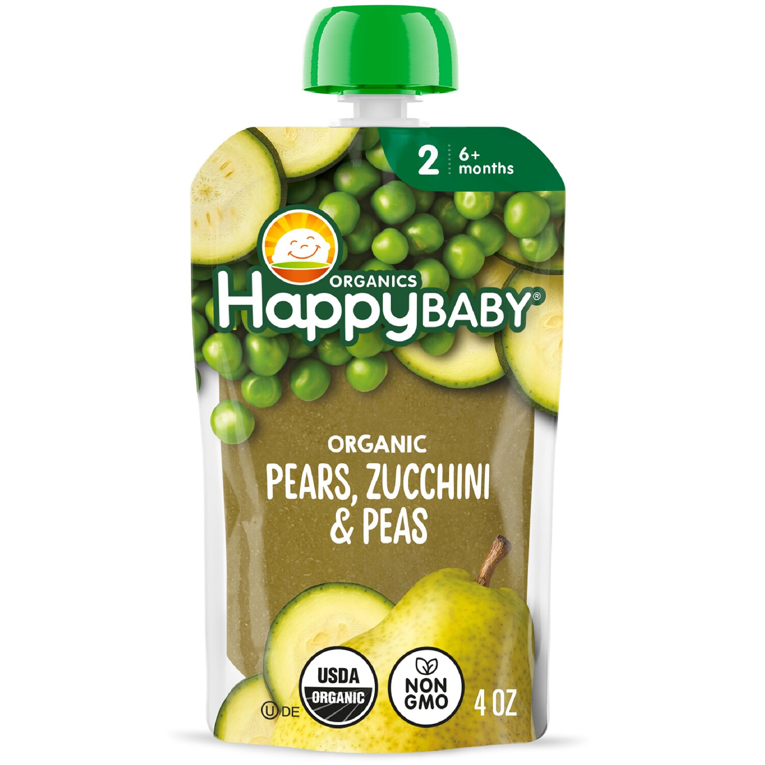 Happy Family Happy Baby Clearly Crafted Stage 2 Organic Baby Food, Pears, Zucchini, and Peas 