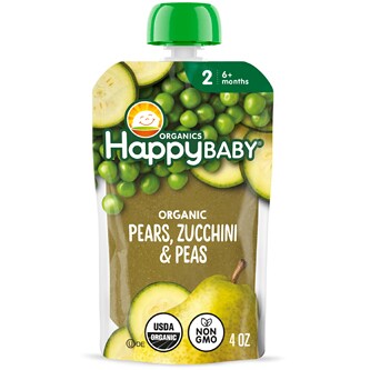 Happy Family Happy Baby Clearly Crafted Stage 2 Organic Baby Food, Pears, Zucchini, and Peas 