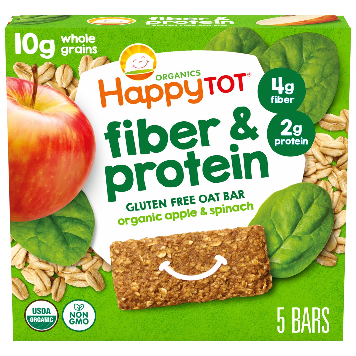 Happy Family Happy Tot Fiber and Protein Soft-Baked Oat Bars, Organic Apples and Spinach