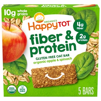 Happy Family Happy Tot Fiber and Protein Soft-Baked Oat Bars, Organic Apples and Spinach