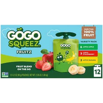 GoGo SqueeZ No Sugar Added Applesauce & Fruit Puree Variety Pack, Apple Apple, Apple Strawberry & Apple Banana