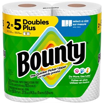 Bounty 2-Ply Doubles Plus Paper Towels, Select-A-Size