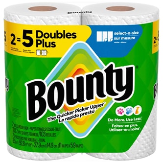 Bounty 2-Ply Doubles Plus Paper Towels, Select-A-Size