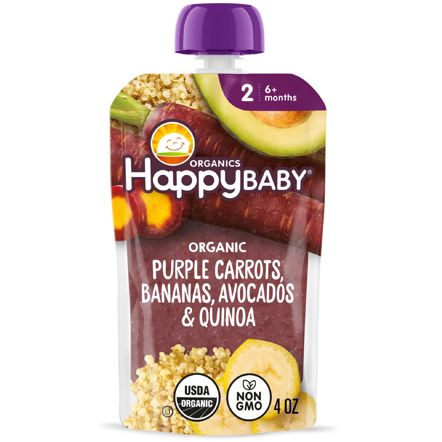 Happy Family Happy Baby Clearly Crafted Stage 2 Organic Baby Food, Purple Carrots, Bananas, Avocados & Quinoa