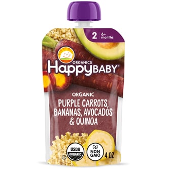 Happy Family Happy Baby Clearly Crafted Stage 2 Organic Baby Food, Purple Carrots, Bananas, Avocados & Quinoa
