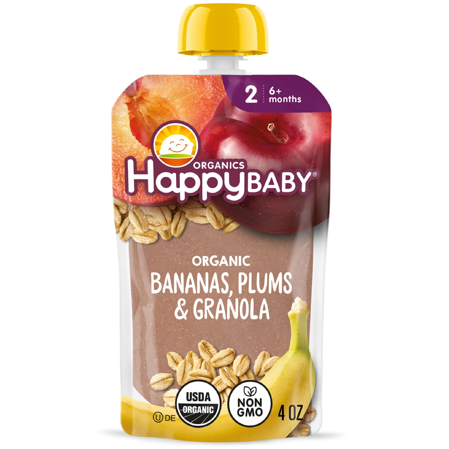 Happy Family Happy Baby Clearly Crafted Stage 2 Organic Baby Food, Bananas, Plums & Granola