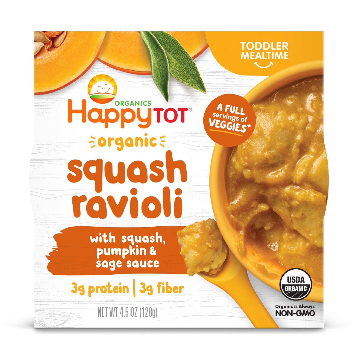 Happy Family Happy Tot Organic Love My Veggies Bowl, Squash Ravioli