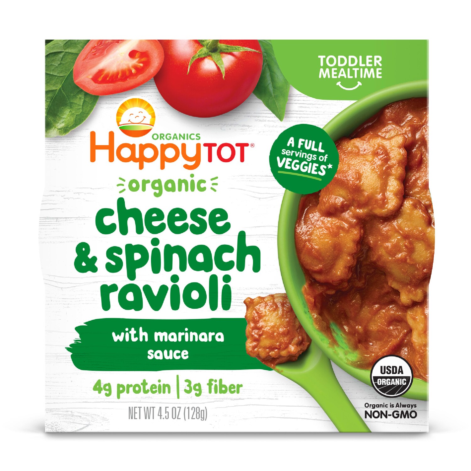 Happy Family Happy Tot Organic Love My Veggies Bowl, Cheese & Spinach Ravioli