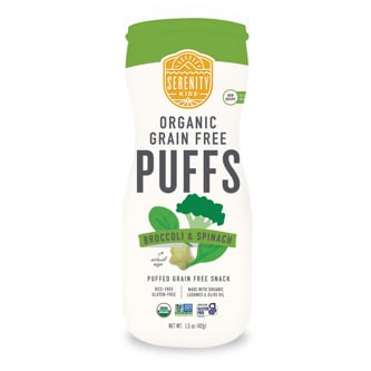 Serenity Kids Grain Free Puffs, Broccoli & Spinach