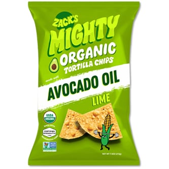 Zack's Mighty Organic Avocado Oil Tortilla Chips, Lime