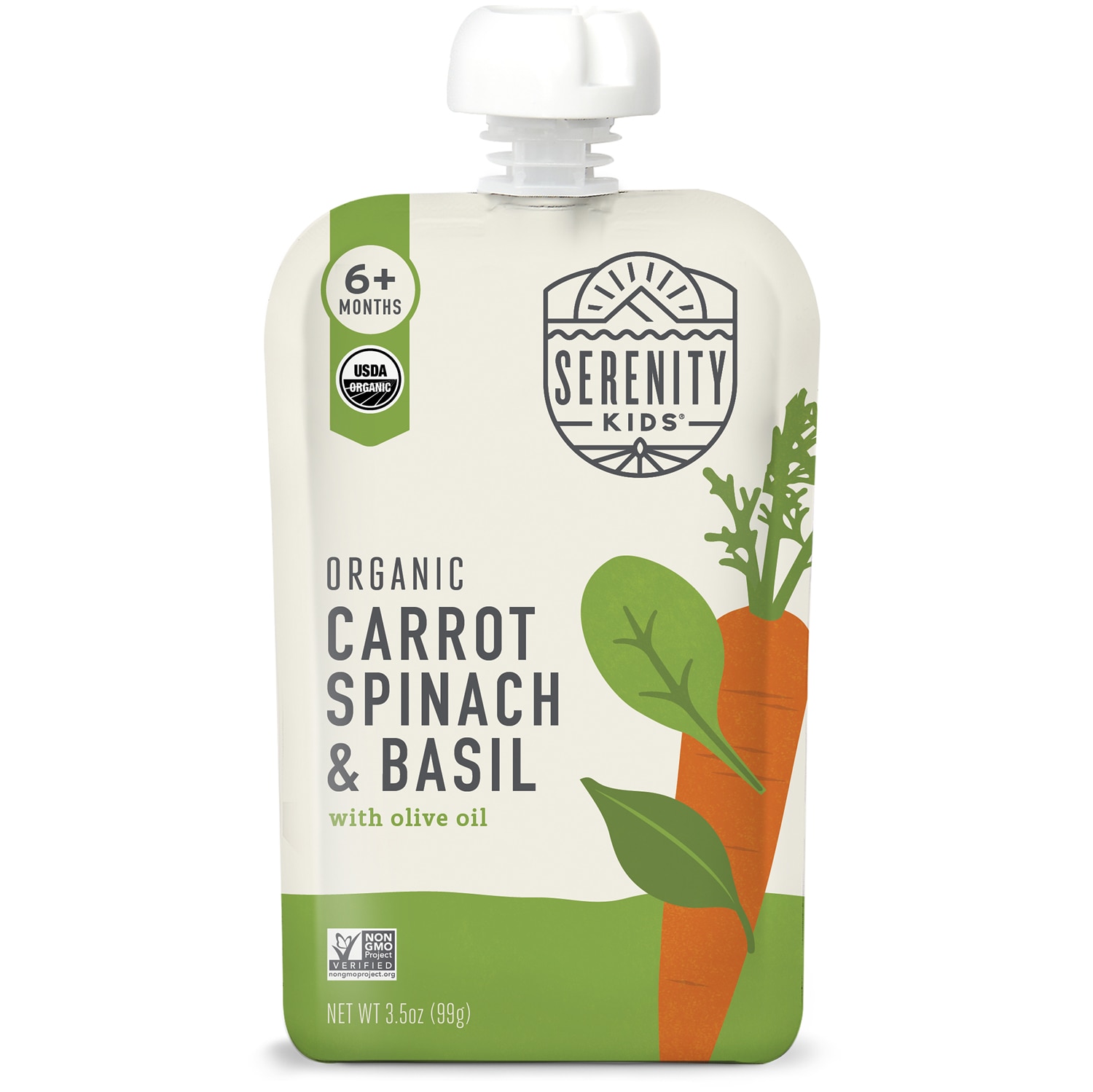 Serenity Kids Baby Food Organic Carrot, Spinach & Basil with Organic Olive Oil
