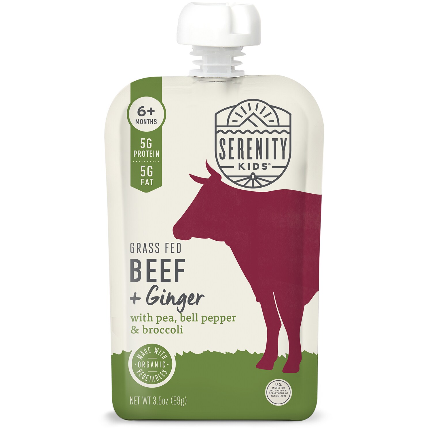 Serenity Kids Baby Food Grass Fed Beef + Ginger with Organic Pea, Bell Pepper & Broccoli