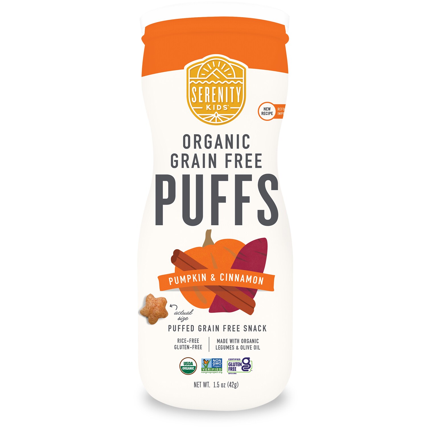 Serenity Kids Baby & Toddler Food Organic Grain Free Puffs, Pumpkin & Cinnamon