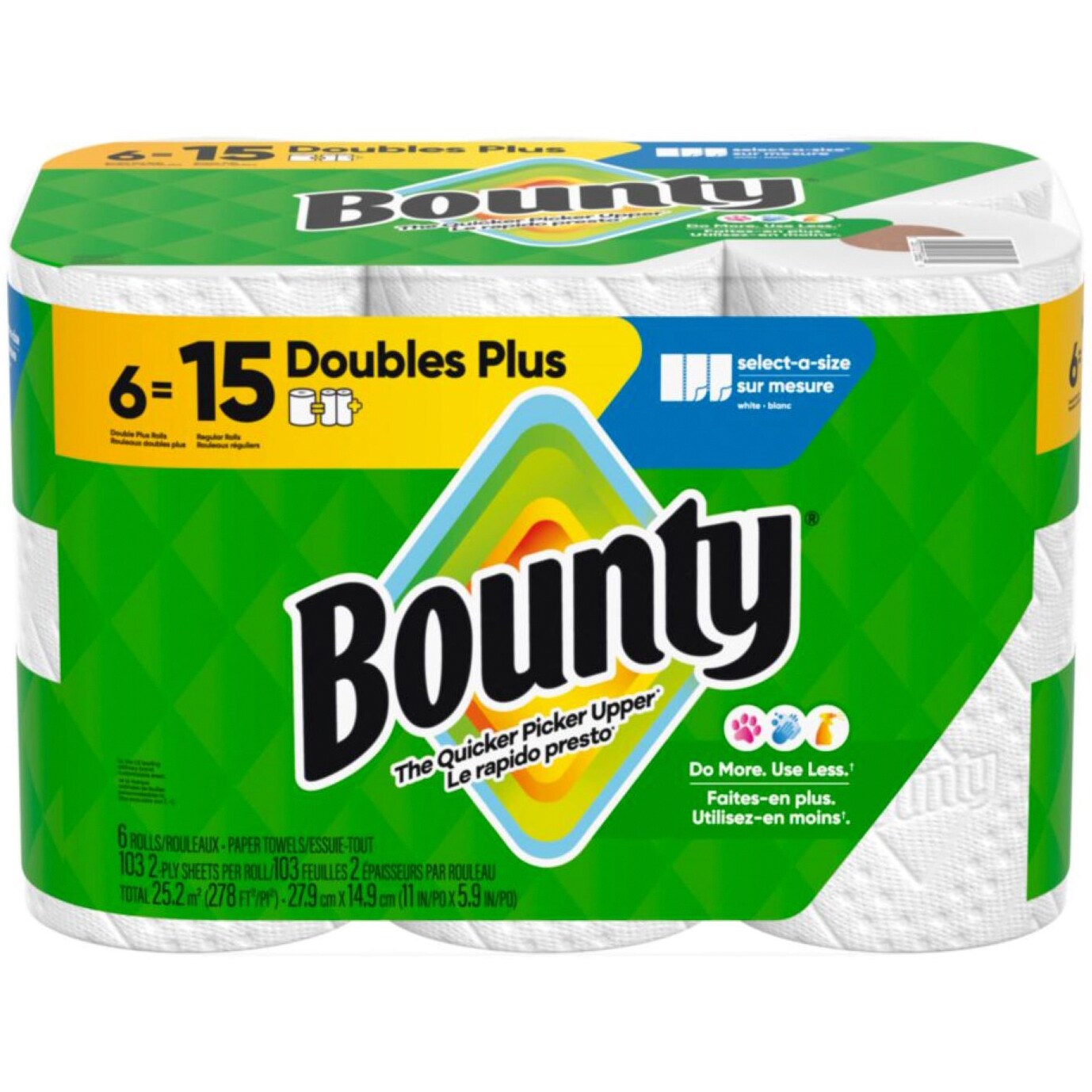 Bounty 2-Ply Doubles Plus Paper Towels, Select-a-Size