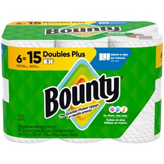 Bounty 2-Ply Doubles Plus Paper Towels, Select-a-Size