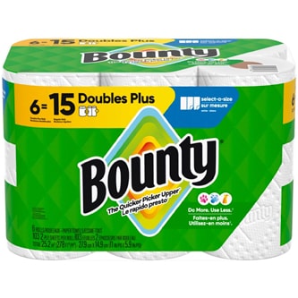Bounty 2-Ply Doubles Plus Paper Towels, Select-a-Size