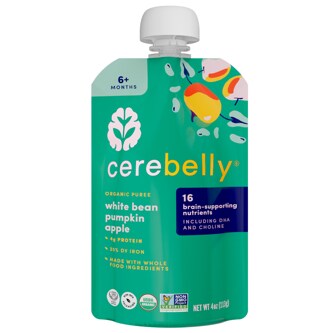 Cerebelly Organic Baby Food Puree, White Bean, Pumpkin, Apple with Cinnamon