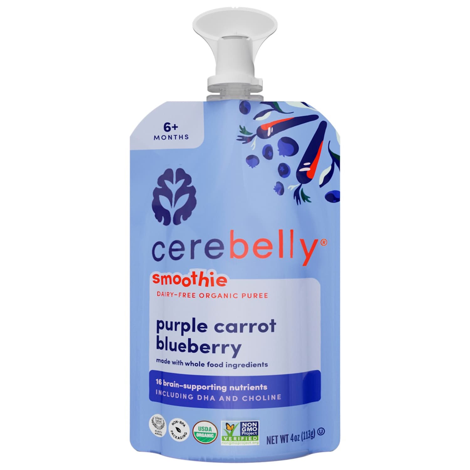 Cerebelly Organic Baby Food Puree Smoothie, Purple Carrot & Blueberry with Banana