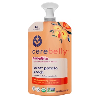 Cerebelly Organic Baby Food Puree Smoothie, Sweet Potato & Peach with Mango