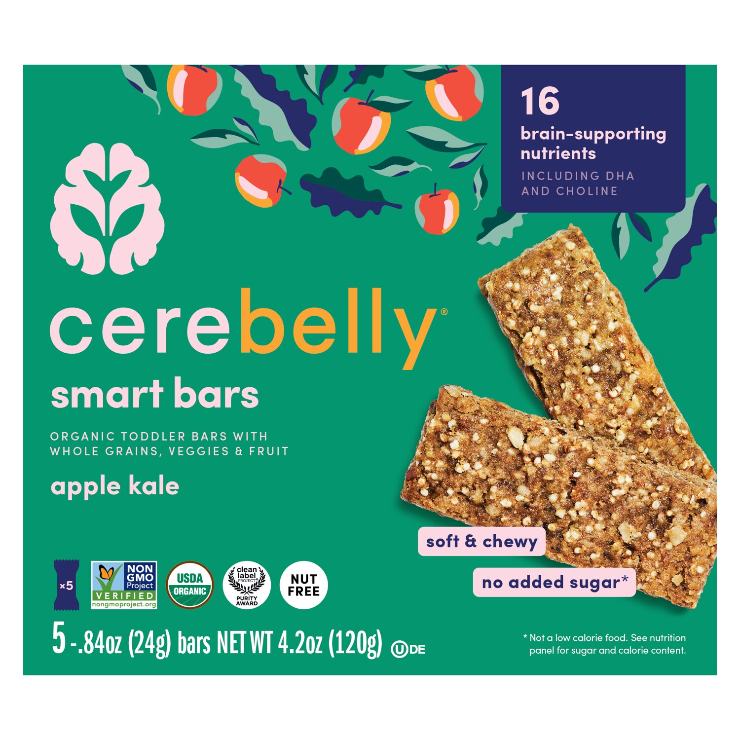 Cerebelly Organic Smart Bars, Apple & Kale