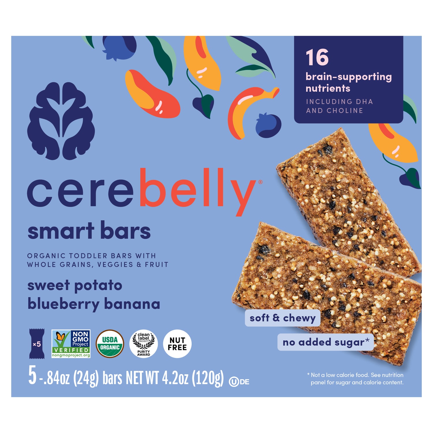 Cerebelly Organic Smart Bars, Sweet Potato, Blueberry & Banana