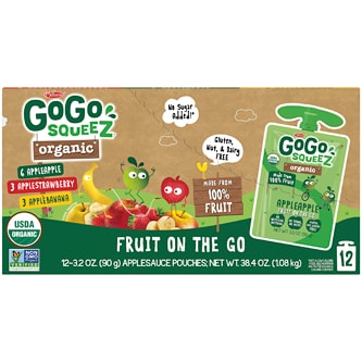 GoGo SqueeZ No Sugar Added Organic Applesauce & Fruit Puree Variety Pack, Apple Apple, Apple Strawberry & Apple Banana