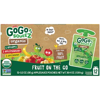 GoGo SqueeZ No Sugar Added Organic Applesauce & Fruit Puree Variety Pack, Apple Apple, Apple Strawberry & Apple Banana