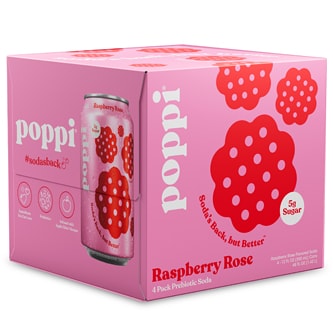 Poppi Prebiotic Soda, Raspberry Rose, Cans