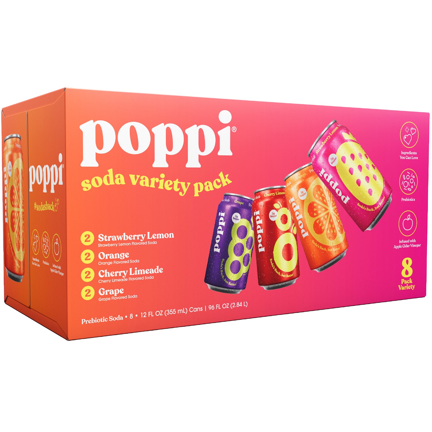 Poppi Prebiotic Soda, Variety Pack, Cans