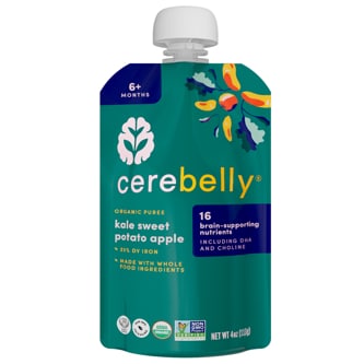 Cerebelly Organic Baby Food Puree, Kale, Sweet Potato & Apple with Sunflower Seed Butter