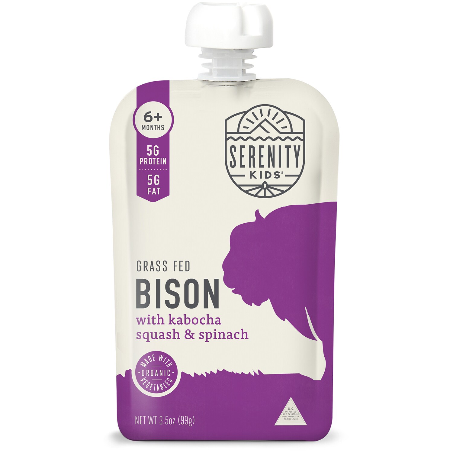 Serenity Kids Baby Food, Grass Fed Bison with Organic Kabocha Squash & Spinach