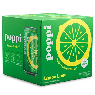 Poppi Prebiotic Soda, Lemon Lime, Cans 