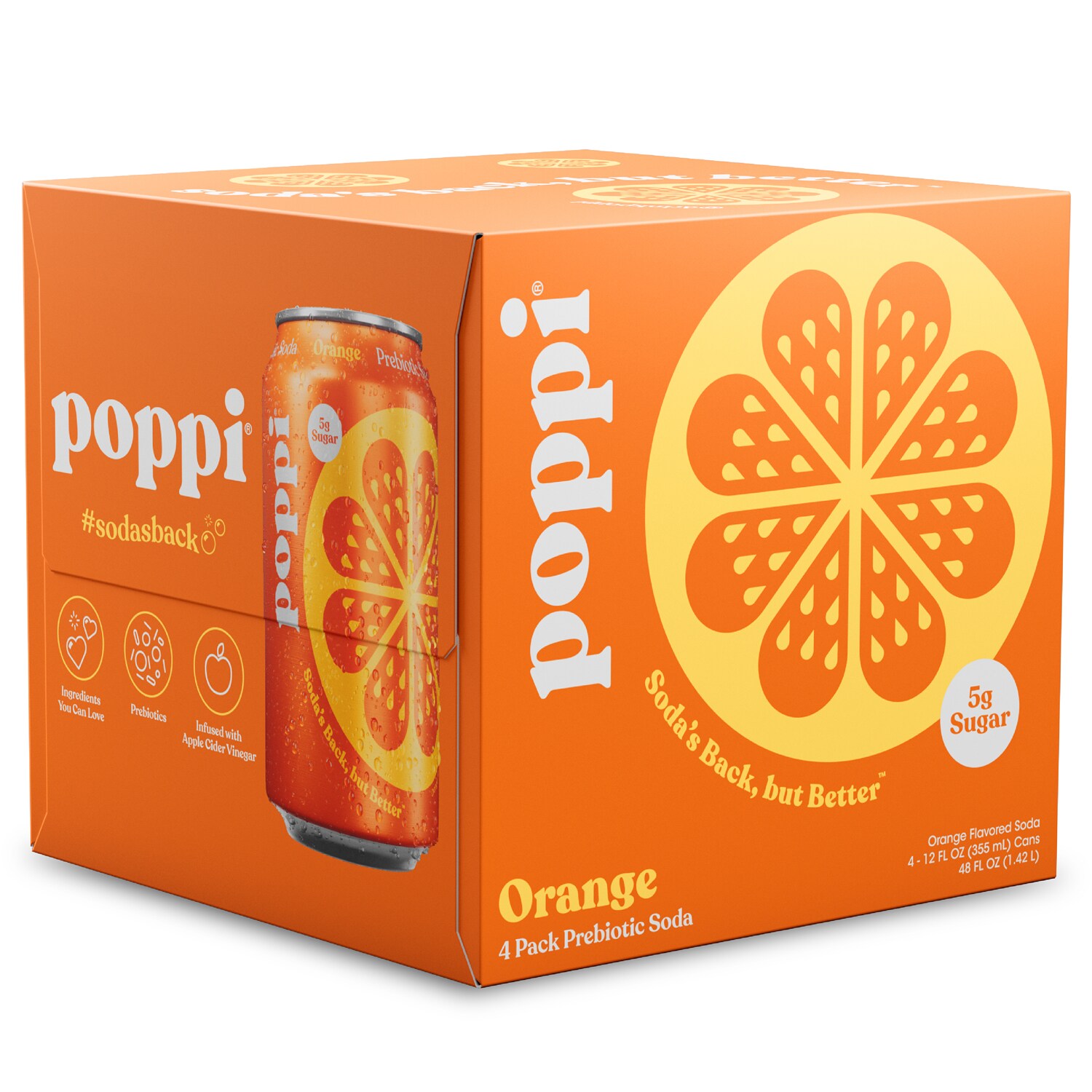Poppi Prebiotic Soda, Orange, Cans